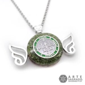 Collar mini orgón Arcángel Rafael en Plata 0.925 con cuarzo Aventurina Verde -