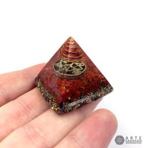 Mini orgonita pirámide Aries cuarzo Jaspe Rojo y Ojo de Tigre