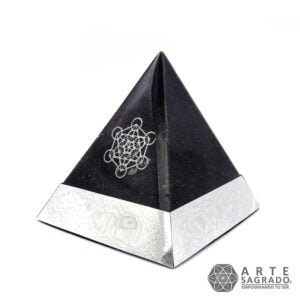 Pirámide orgonita reflejante de Arcángel Metatrón con Shungita y Obsidiana negra