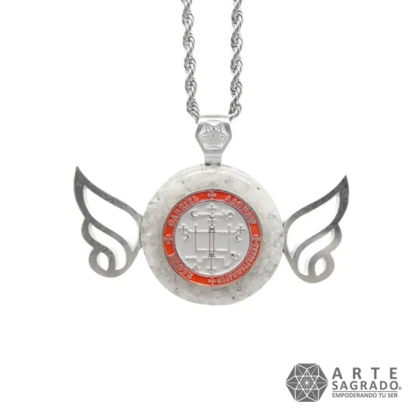 Collar mini orgón Arcángel Gabriel en Plata 0.925 con Piedra Luna por Arte Sagrado