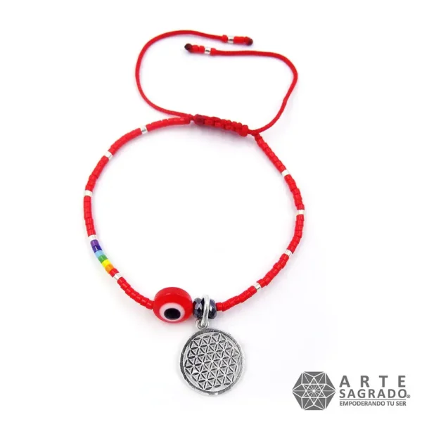 Pulsera Miyuki Ojo Turco, 7 Chakras y Flor de la Vida – Plata 0.925 por Arte Sagrado