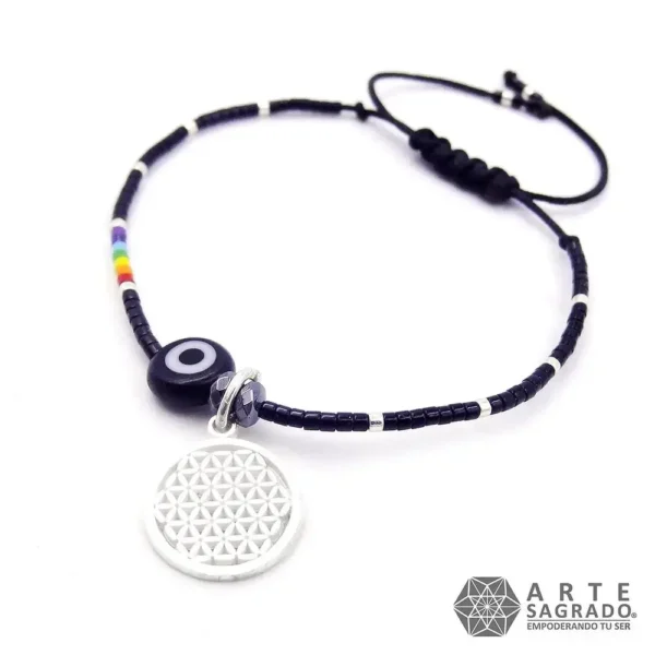 Pulsera Miyuki Ojo Turco, 7 Chakras y Flor de la Vida – Plata 0.925 por Arte Sagrado