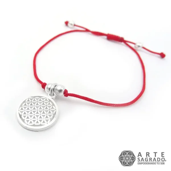 Pulsera de Hilo Rojo con Cubo de Metatrón o Flor de la Vida en Plata 0.925 por Arte Sagrado