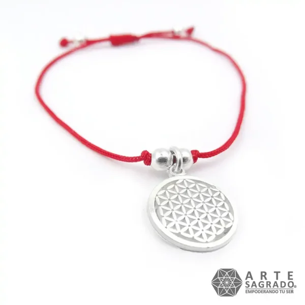 Pulsera de Hilo Rojo con Cubo de Metatrón o Flor de la Vida en Plata 0.925 por Arte Sagrado