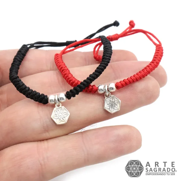 Par de Pulseras tejidas Vector en Equilibrio en Plata 0.925 Rojo y Negro