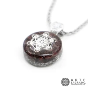 Collar Micro Orgón Arcángel Metatrón en Plata 0.925 con Granate