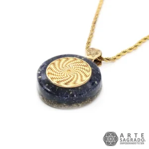 Collar Mini Orgón Sensor Cósmico en Chapa de oro de 14K con Pirita y Aventurina Azul
