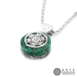 Collar Micro Orgón Cubo de Metatrón en Plata 0.925 con Malaquita