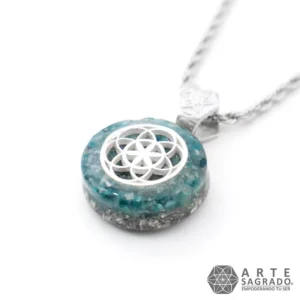Collar Micro Orgón Semilla de la Vida en Plata 0.925 con Apatito Azul