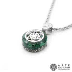 Collar Micro Orgón Semilla de la Vida en Plata 0.925 con Malaquita