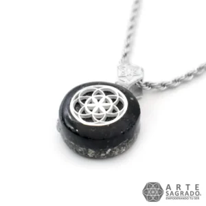 Collar Micro Orgón Semilla de la Vida en Plata 0.925 con Turmalina Negra