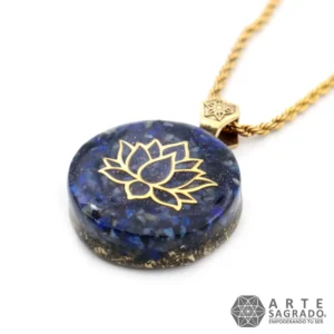 Collar Mini Orgón Flor de Loto en Chapa de Oro de 14K con Lapislázuli, Ojo de Halcón y Aventurina Azul