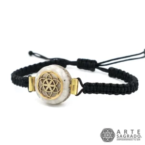 Pulsera Micro Orgón Semilla de la Vida en Chapa de Oro de 14K con Piedra Luna y Perla