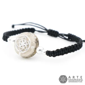 Pulsera Micro Orgón Semilla de la Vida en Plata 0.925 con Piedra Luna y Perla
