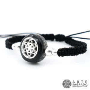 Pulsera Micro Orgón Semilla de la Vida en Plata 0.925 con Turmalina Negra