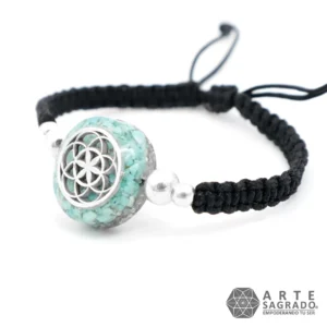 Pulsera Micro Orgón Semilla de la Vida en Plata 0.925 con Turquesa