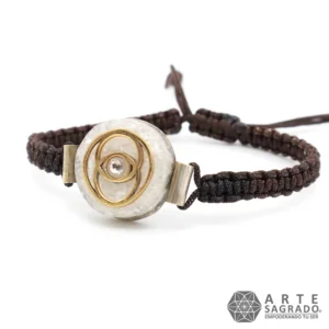 Pulsera Café Micro Orgón Vesica Piscis en Chapa de Oro de 14K con Piedra Luna, Perla y Swarovski