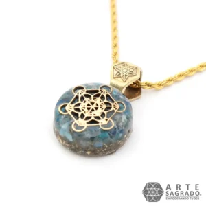 Collar Micro Orgón Arcángel Metatrón en Chapa de Oro de 14K con Apatito Azul