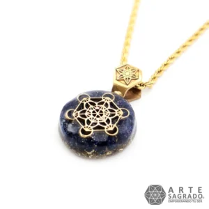 Collar Micro Orgón Arcángel Metatrón en Chapa de Oro de 14K con Aventurina Azul