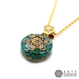 Collar Micro Orgón Arcángel Metatrón en Chapa de Oro de 14K con Malaquita