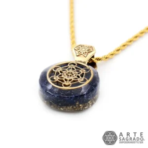 Collar Micro Orgón Cubo Metatrón en Chapa de Oro de 14K con Aventurina Azul