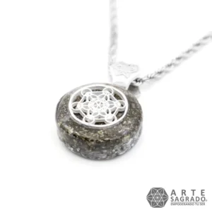 Collar Micro Orgón Cubo Metatrón en Plata 0.925 con Pirita