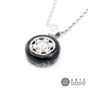 Collar Micro Orgón Cubo Metatrón en Plata 0.925 con Turmalina Negra