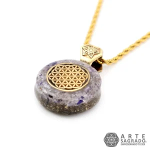 Collar Micro Orgón Flor de la Vida en Chapa de Oro de 14K con Ágata Morada y Amatista
