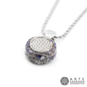 Collar Micro Orgón Flor de la Vida en Plata 0.925 con Ágata Morada y Amatista
