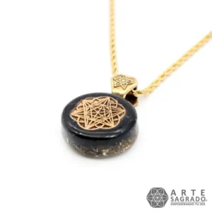 Collar Micro Orgón Merkabah en Chapa de Oro de 14K con Turmalina Negra