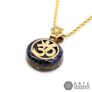 Collar Micro Orgón Ohm en Chapa de Oro de 14K con Aventurina Azul