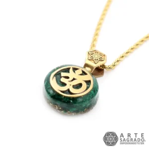 Collar Micro Orgón Ohm en Chapa de Oro de 14K con Malaquita