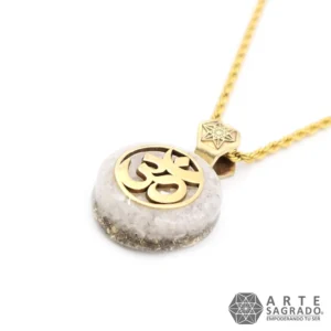 Collar Micro Orgón Ohm en Chapa de Oro de 14K con Piedra Luna y Perla