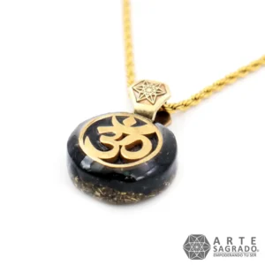 Collar Micro Orgón Ohm en Chapa de Oro de 14K con Turmalina Negra