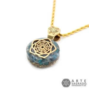 Collar Micro Orgón Pentaflor en Chapa de Oro de 14K con Apatito Azul