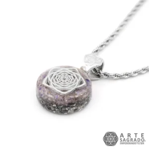 Collar Micro Orgón Pentaflor en Plata 0.925 con Ágata Morada y Amatista