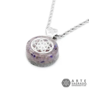 Collar Micro Orgón Semilla de la Vida en Plata 0.925 con Ágata Morada y Amatista