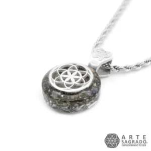 Collar Micro Orgón Semilla de la Vida en Plata 0.925 con Pirita