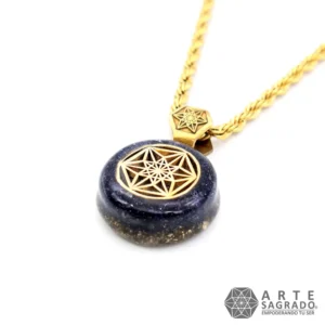 Collar Micro Orgón Vector en Equilibrio en Chapa de Oro de 14K con Aventurina Azul