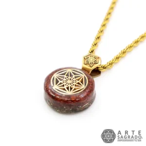 Collar Micro Orgón Vector en Equilibrio en Chapa de Oro de 14K con Jaspe Rojo