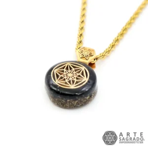 Collar Micro Orgón Vector en Equilibrio en Chapa de Oro de 14K con Turmalina Negra