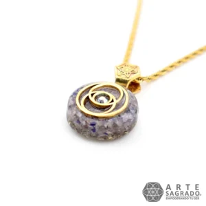 Collar Micro Orgón Vesica Piscis en Chapa de Oro de 14K con Amatista, Ágata Morada y Swarovski