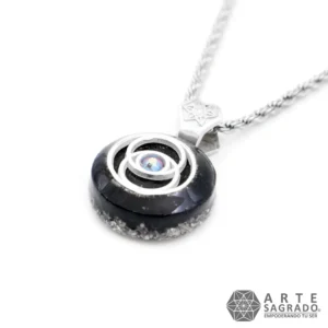 Collar Micro Orgón Vesica Piscis en Plata 0.925 con Turmalina Negra y Swarovski