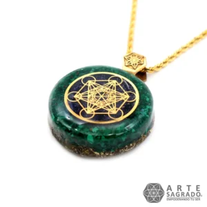 Collar Mini Orgón Bicolor Cubo de Metatrón en Chapa de Oro de 14K con Malaquita y Aventurina Azul