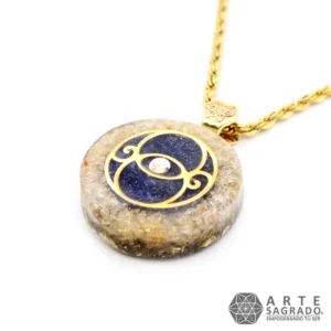 Collar Mini Orgón Bicolor Vesica Piscis en Chapa de Oro de 14K con Citrino, Aventurina Azul y Swarovski