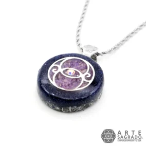 Collar Mini Orgón Bicolor Vesica Piscis en Plata 0.925 con Aventurina Azul, Phosphosiderite y Swarovski