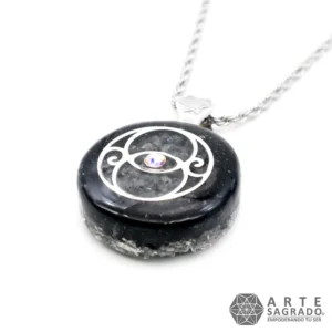 Collar Mini Orgón Vesica Piscis en Plata 0.925 con Turmalina Negra, Labradorita y Swarovski