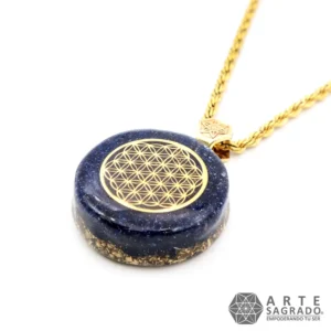 Collar Mini Orgón Flor de la Vida Chapa de Oro de 14K con Aventurina Azul