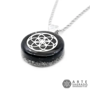 Collar Mini Orgón Semilla de la Vida en Plata 0.925 con Turmalina