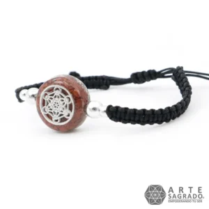 Pulsera Micro Orgón Cubo Metatrón en Plata 0.925 con Jaspe Rojo